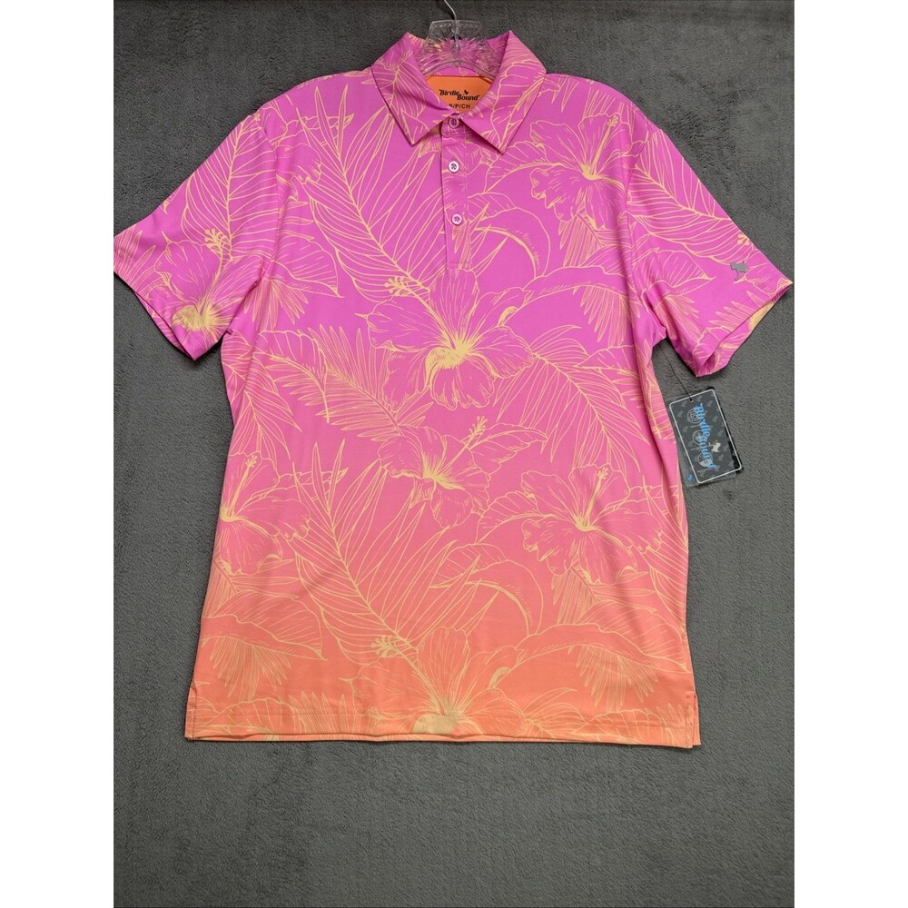 Birdie Bound Men's Ombre Leaf Print Short Sleeve Golf Polo Shirt Size S